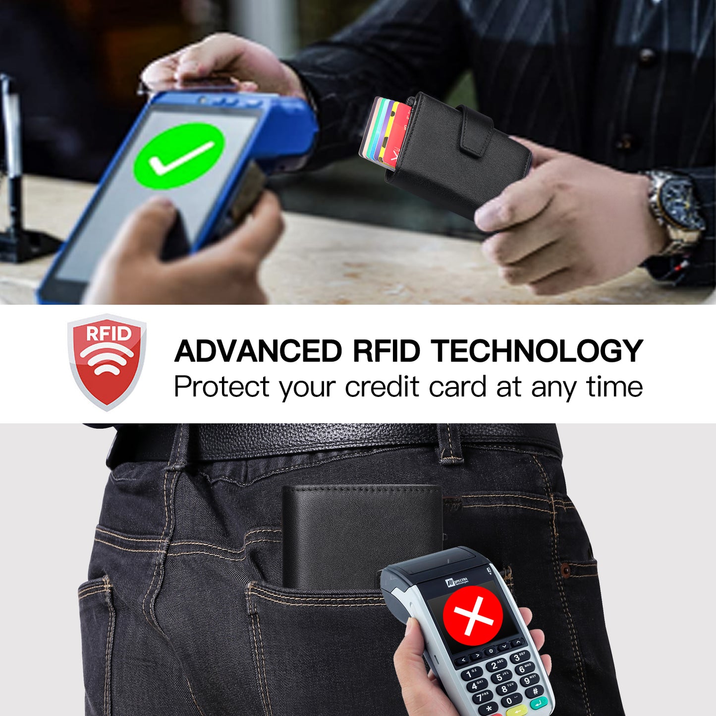 Sendefn Pop up Wallet for Men Card Holder RFID Blocking Leather Wallets Minimalist Card Case with Coin Pocket