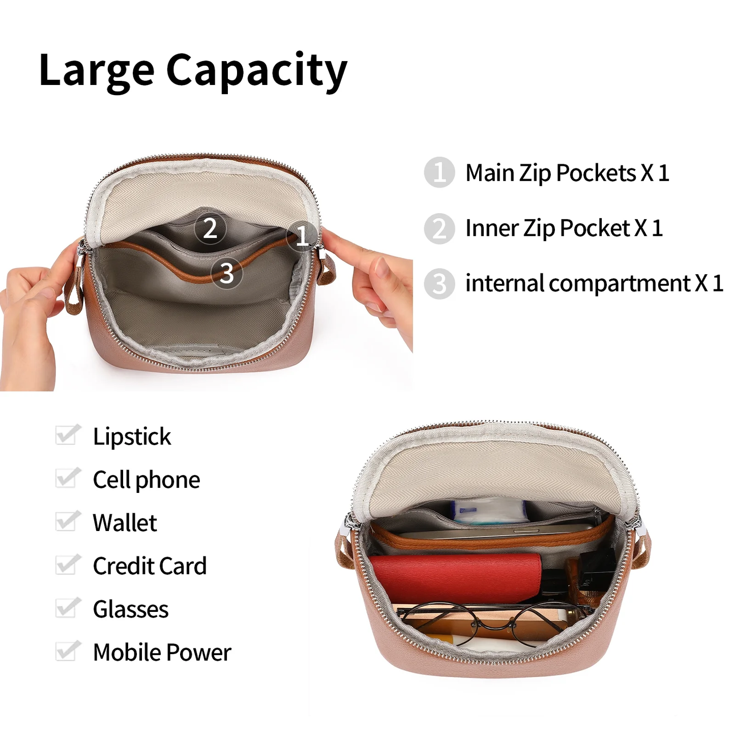 SENDEFN Crossbody Purses for Women Trendy,Leather Crossbody Bag,Women's Crossbody Travel Purse Adjustable Strap