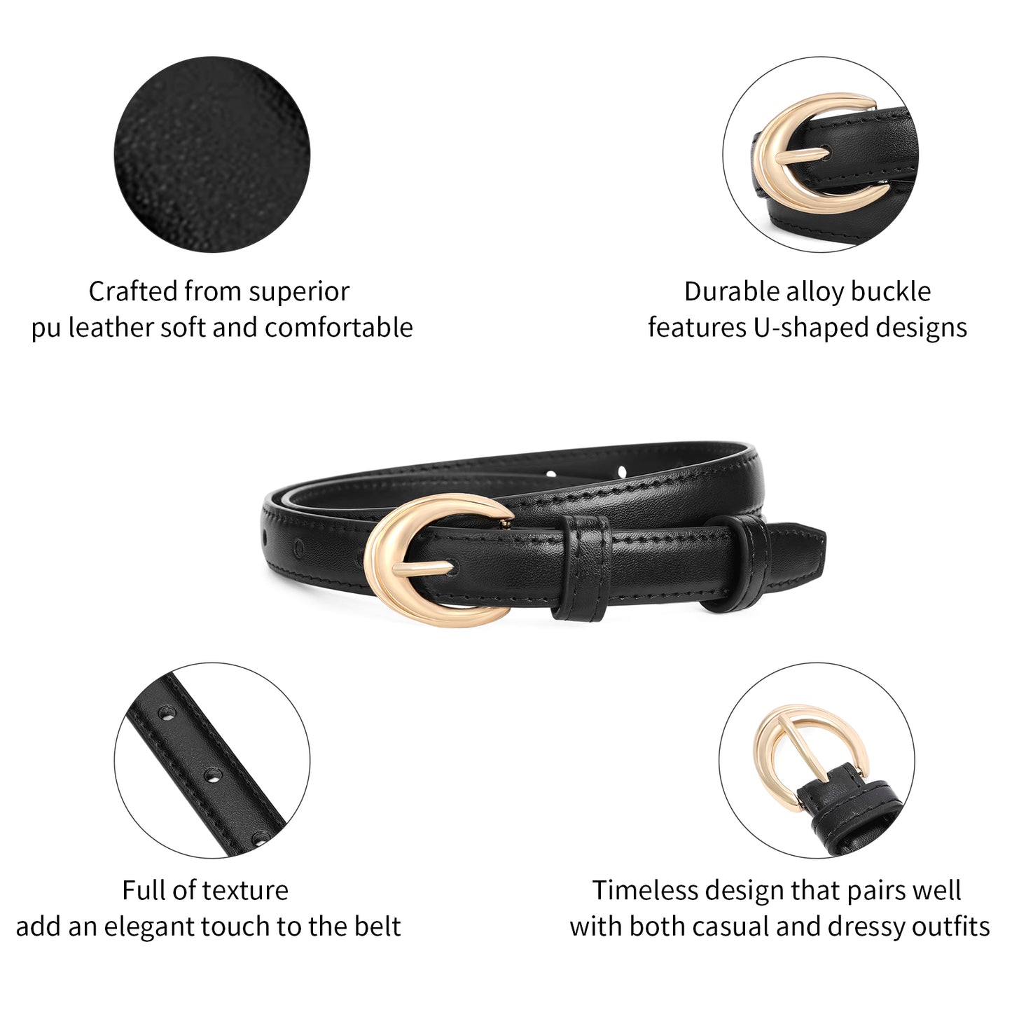 SENDEFN 2 Pack Women Belts For Jeans Dresses Pants Ladies Leather Waist Belt with Gold Buckle