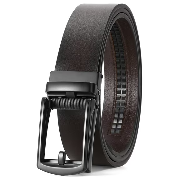 Sendefn Men's Leather Belt Automatic Ratchet Buckle Slide Belt for Dress Casual Trim to Fit with Gift Box