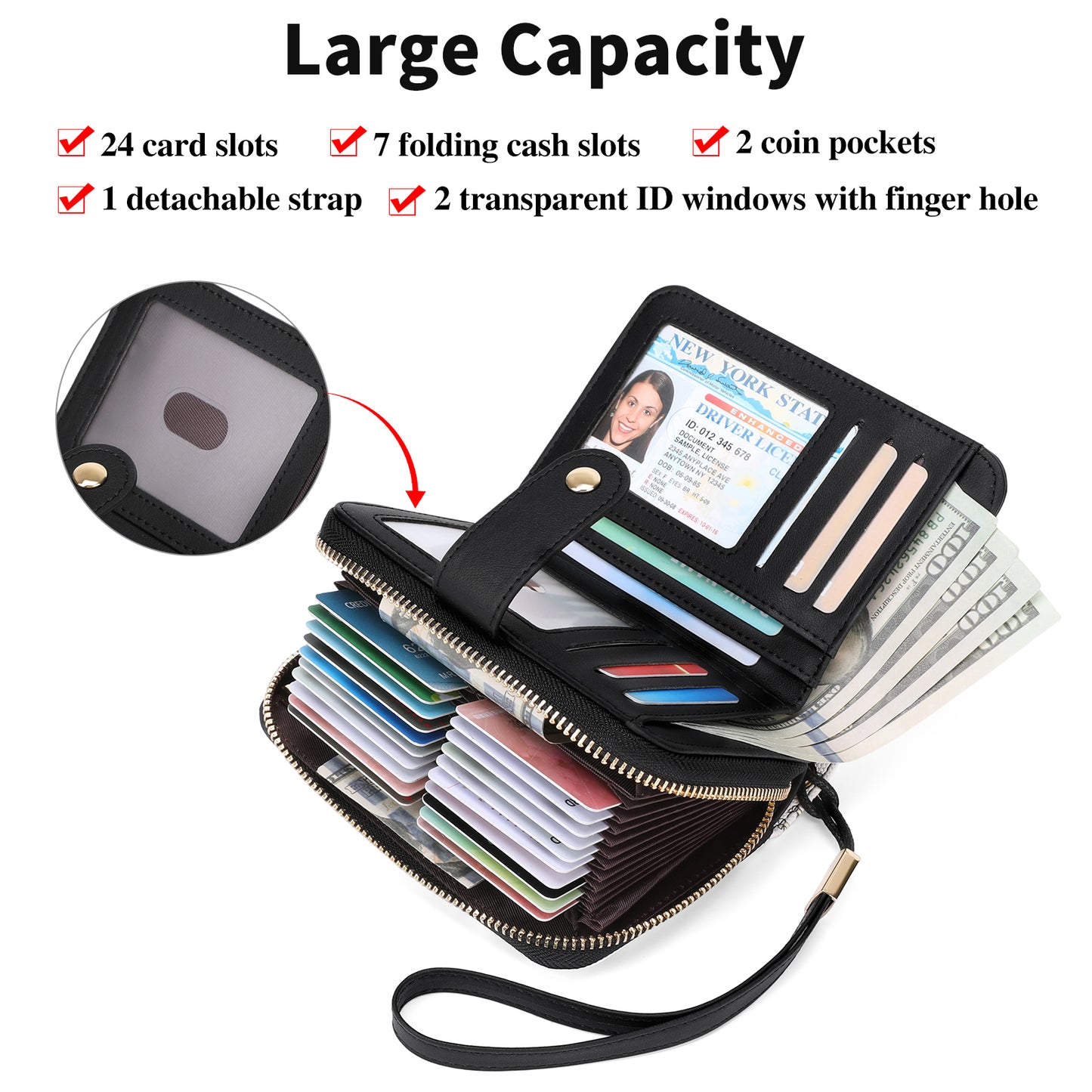 SENDEFN Women Floral Flower Wallet Small Bifold Zipper Coin Pocket Purse RFID Credit Card Holder Purse with ID Windows