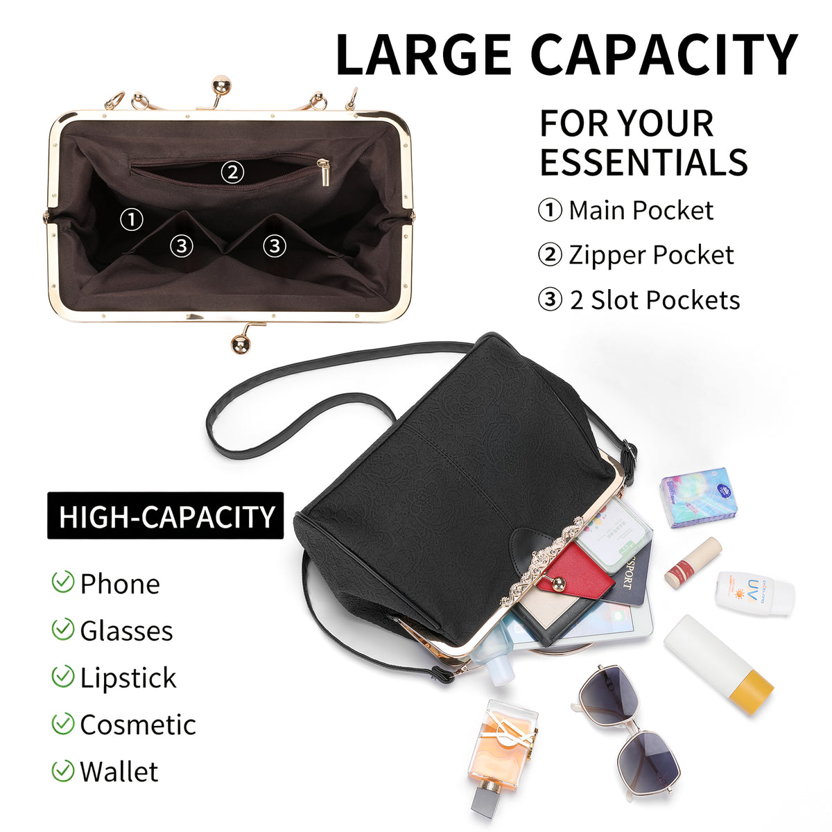 SENDEFN Handbag for Women Shoulder Bag Kiss Lock Medium Top Handle Satchel Purse Retro Crossbody Bag