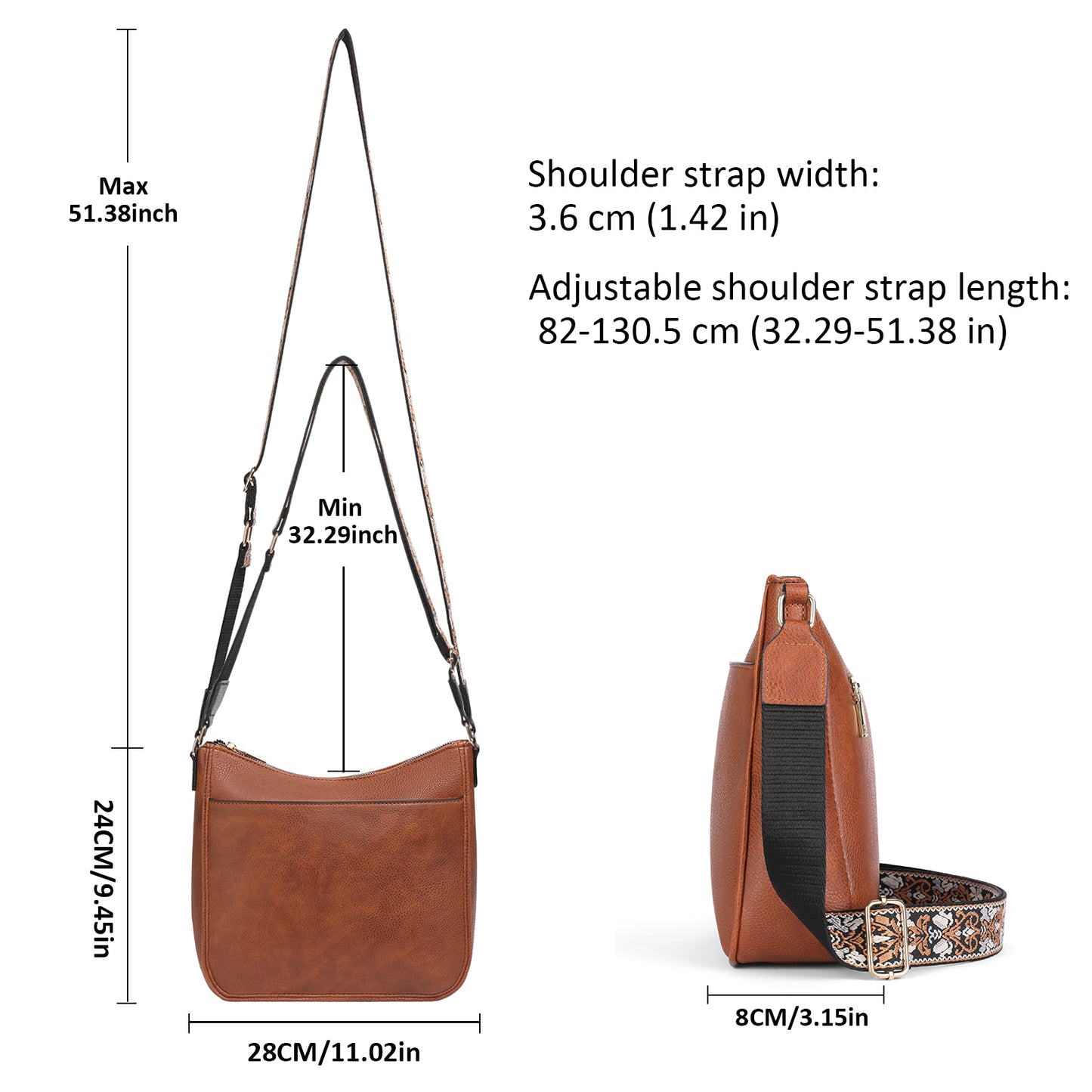 SENDEFN Women's Shoulder Bag, Medium Handbag, Women's Leather Crossbody Bags with Adjustable Coloured Strap