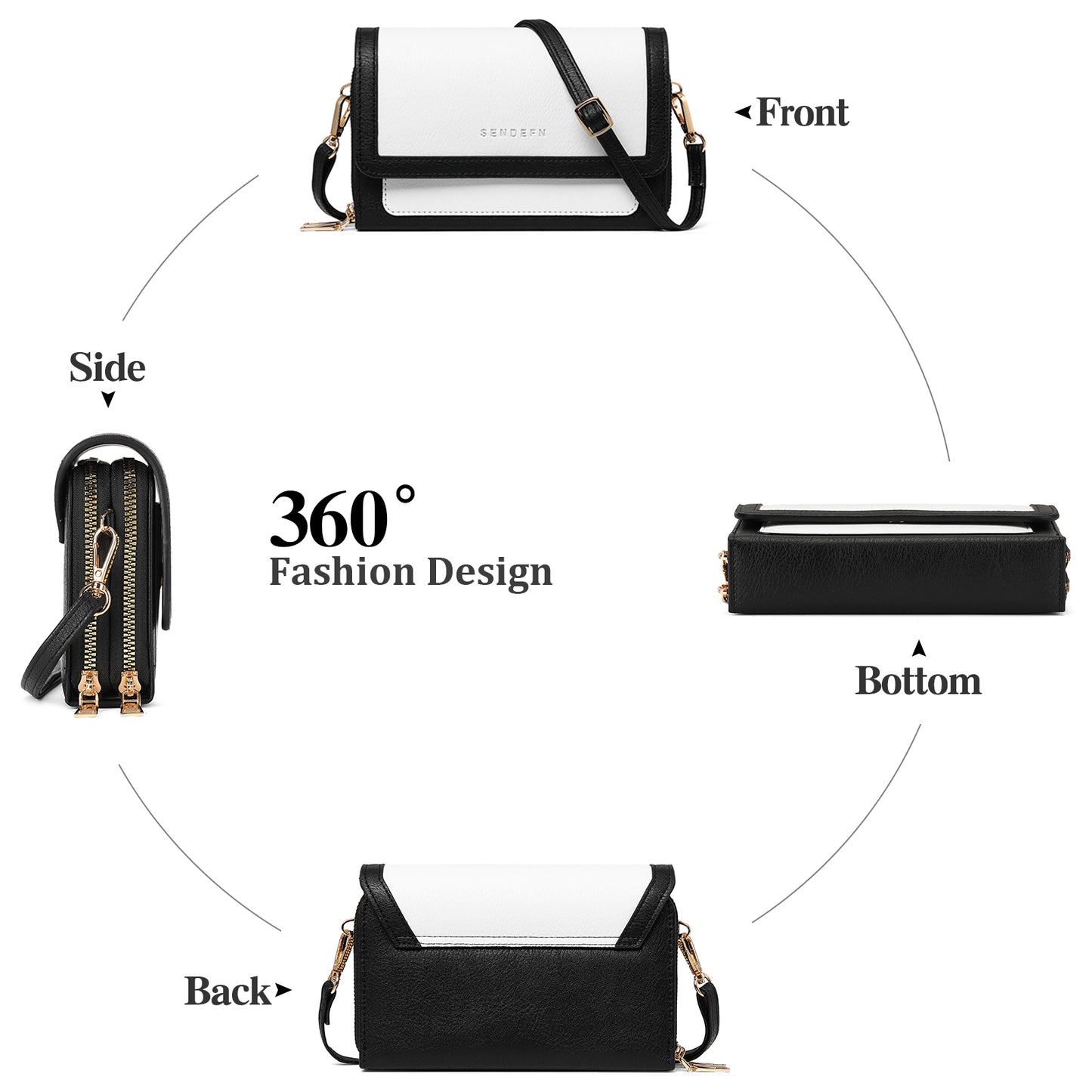 SENDEFN Crossbody Bags for Women Vegan Leather Purses Woman Fashion Shoulder Bag with Adjustable Strap