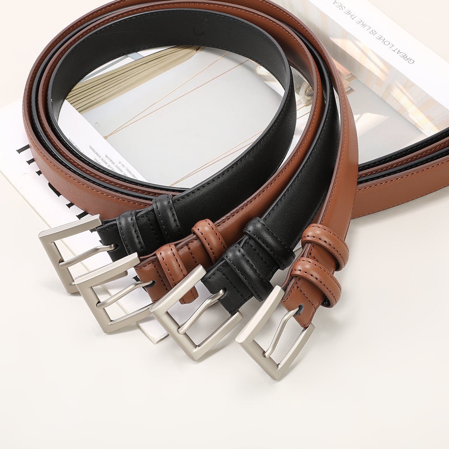 SENDEFN Women's Slim Casual Leather Belt Regular Size Polished Buckle for Jeans Pants