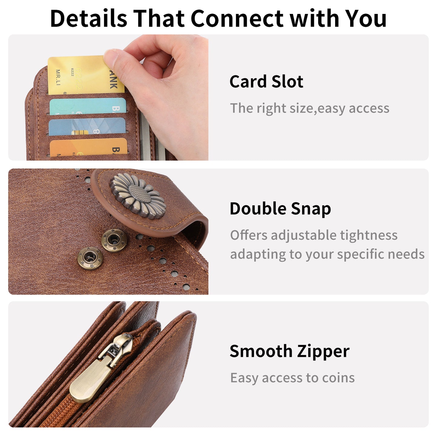 SENDEFN Wallet Woman Leather Snap RFID Blocking Card Holder Ladies Wallet with Zipper Coin Pocket