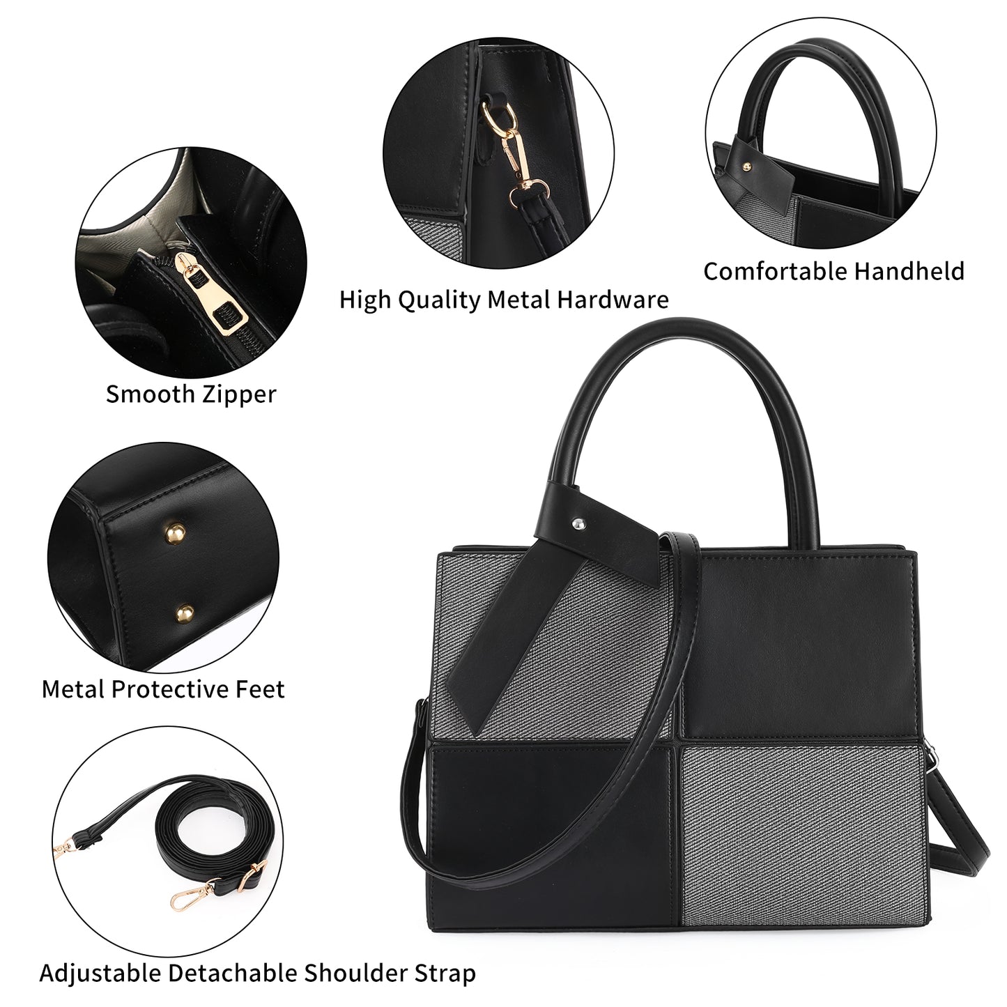 SENDEFN Women Fashion Handbags Tote Bags PU Leather Shoulder Bags Top Handle Satchel Purse Set 3pcs