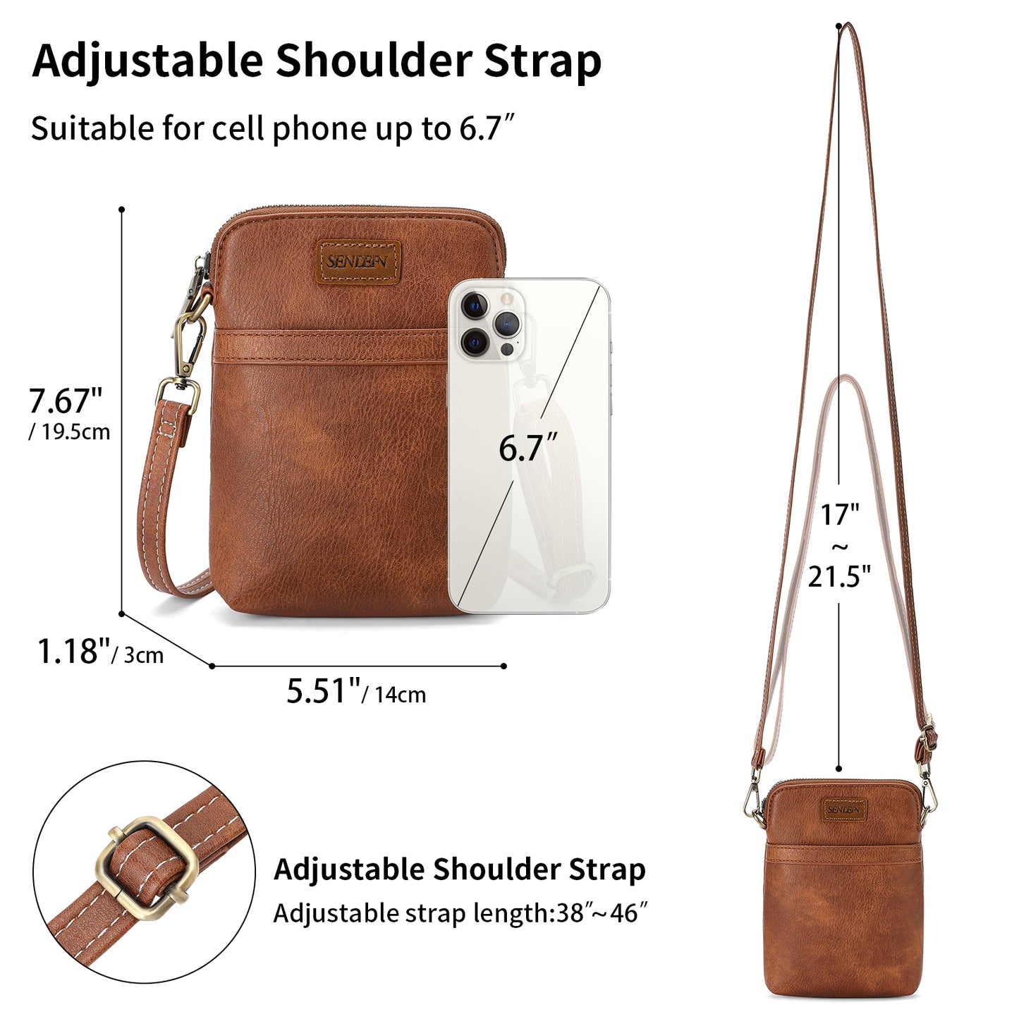 SENDEFN Vegan Leather Small Crossbody Bags for Women Designer Cell Phone Bag Purses Adjustable Strap