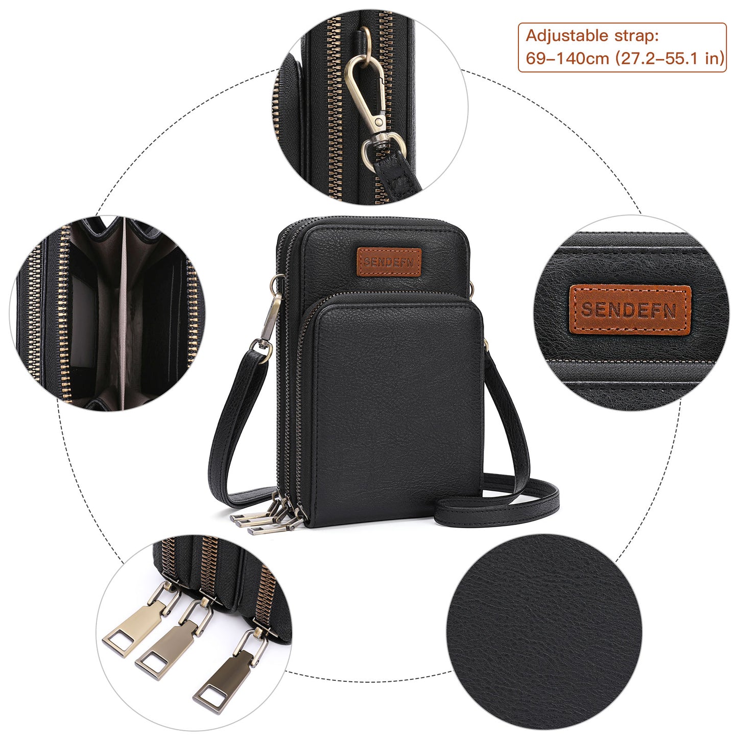 SENDEFN Vegan Leather Small Crossbody Bags for Women Cell Phone Bag Purses Shoulder Bag with Adjustable Strap