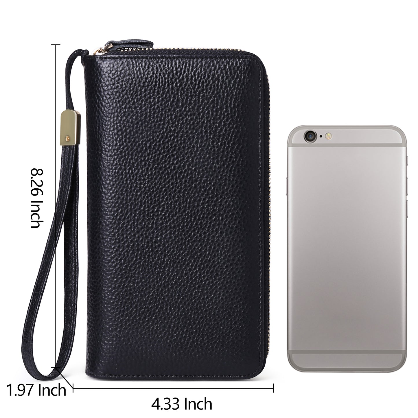 Sendefn RFID Blocking Leather Zip Wallet for Women Credit Card Cluch Holder Phone Wristlet Wallet