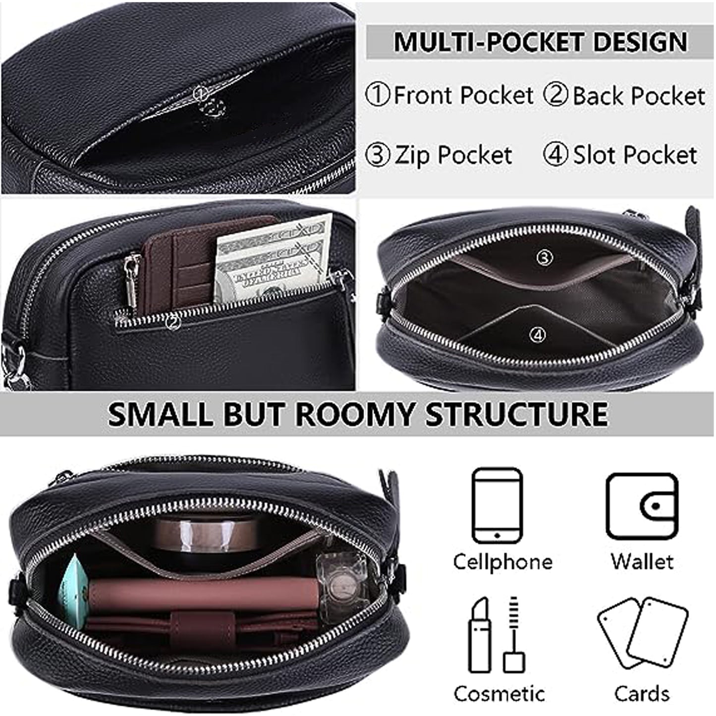 Sendefn Leather Crossbody Bag for Women,Ladies Wide Strap Shoulder Bag Small Purses and Handbags