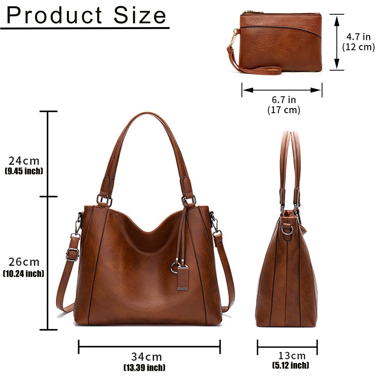 Sendefn Women Tote Bag Handbags Leather Hobo Shoulder Bags Top Handle Satchel Purse Set 2pcs