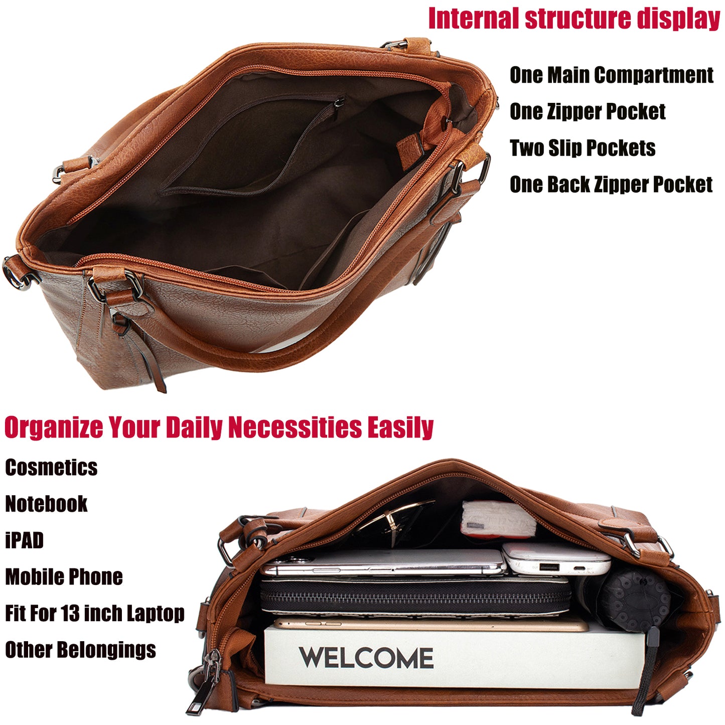 Sendefn Women Tote Bag Handbags Leather Hobo Shoulder Bags Top Handle Satchel Purse Set 2pcs