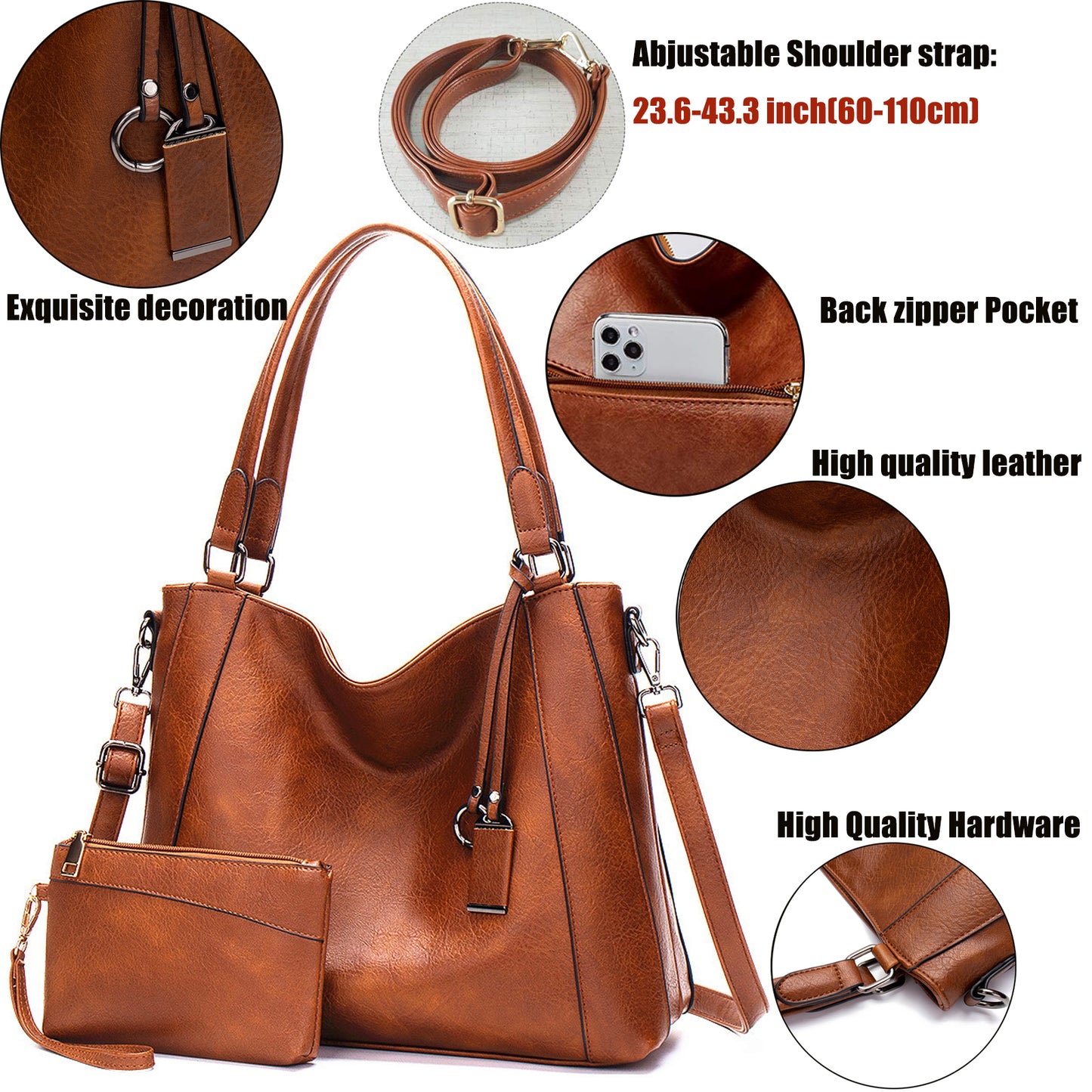 Sendefn Women Tote Bag Handbags Leather Hobo Shoulder Bags Top Handle Satchel Purse Set 2pcs