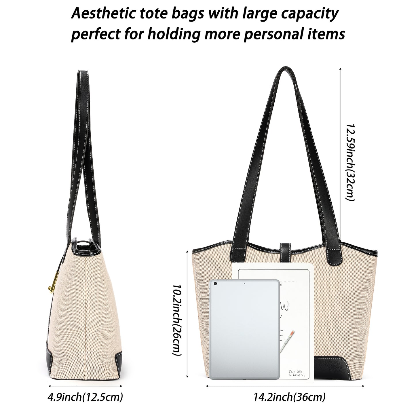 SENDEFN Women's Canvas Shoulder Bags Retro Casual Handbags Work Bag Tote Purses