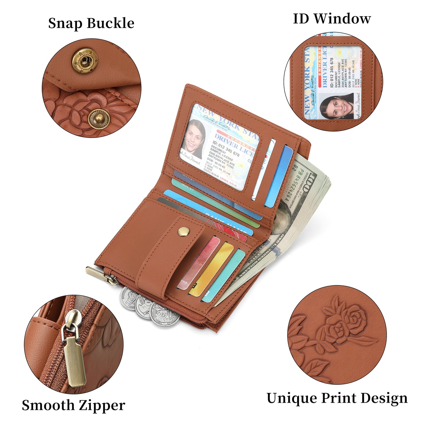 SENDEFN Wallet for Women RFID Blocking Leather Bifold Wallet Credit Card Holder for Women Ladies Small Wallet With Zipper Pocket