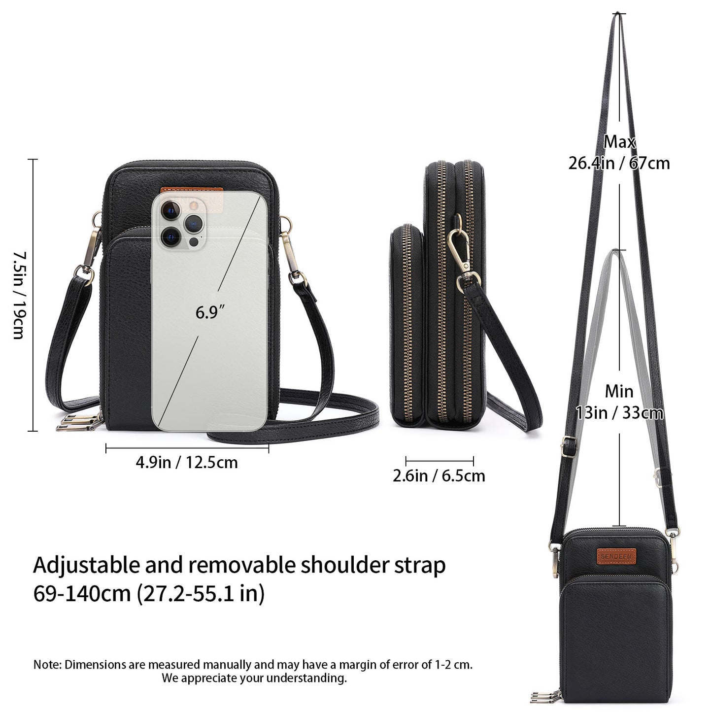 SENDEFN Vegan Leather Small Crossbody Bags for Women Cell Phone Bag Purses Shoulder Bag with Adjustable Strap
