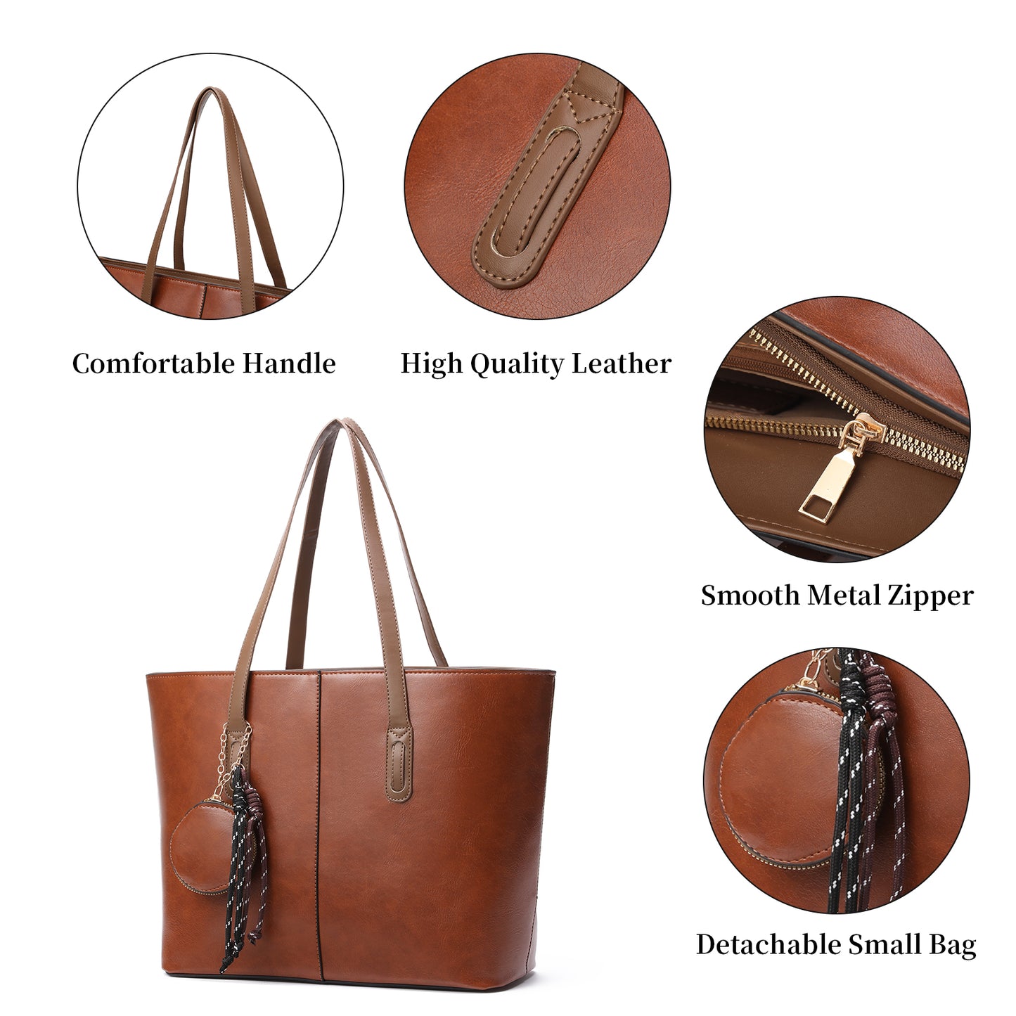SENDEFN Tote Bags with Zipper Leather Purses and Handbags for Women Large Hobo Shoulder Bag