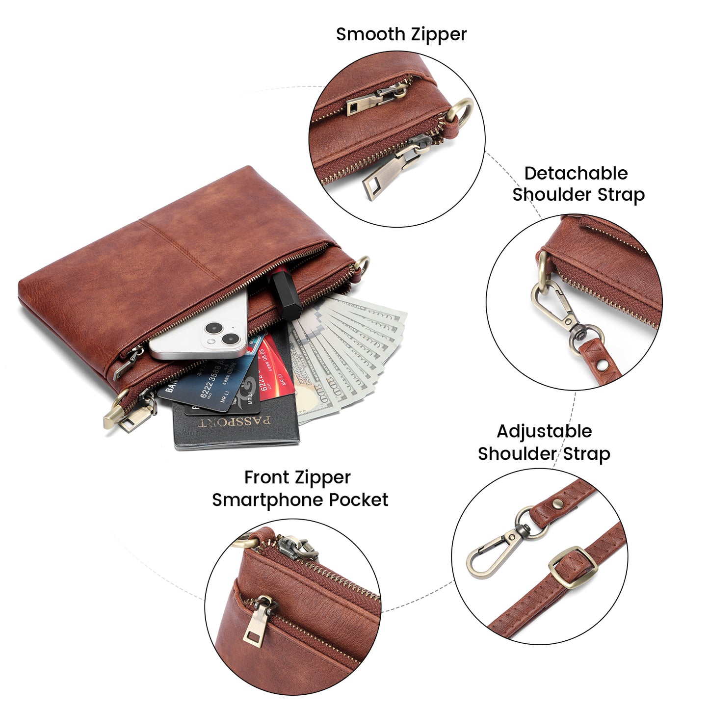 SENDEFN Small Crossbody Bags for Women Trendy Clutch Purse PU Leather Shoulder Bags with Adjustable Strap