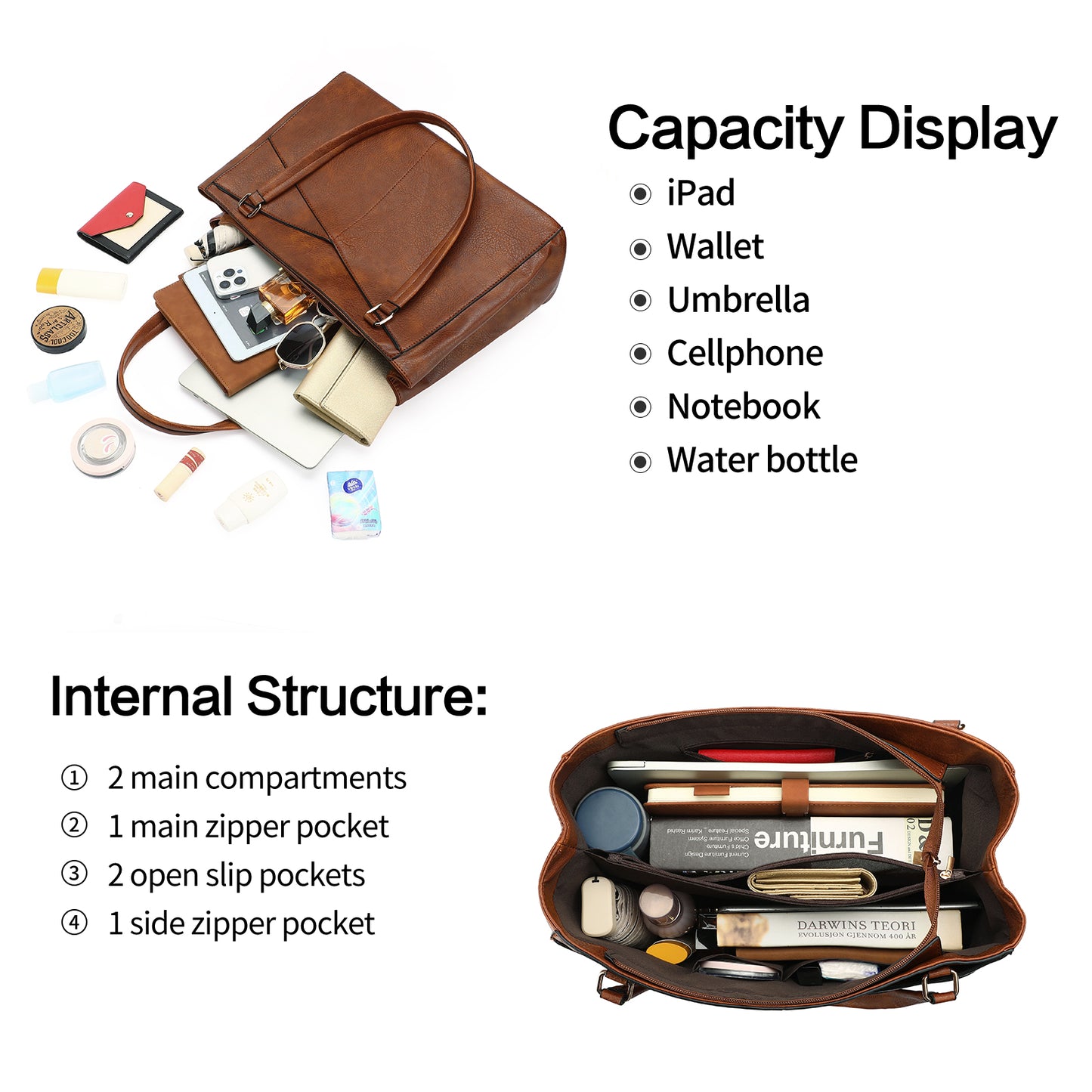 SENDEFN Women PU Leather Large Tote Bag Crossbody Shoulder Top Handle Designer Handbag