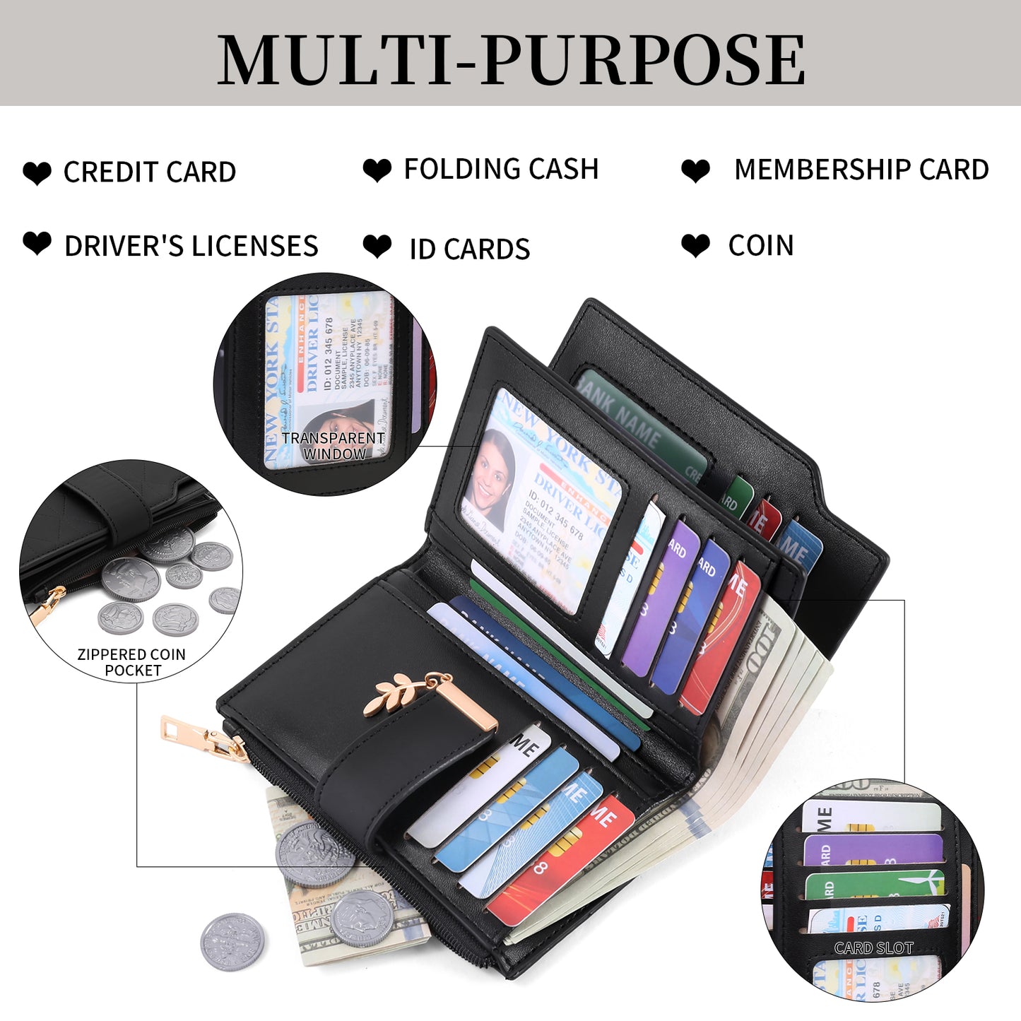SENDEFN Small Wallets for Women RFID Blocking Leather Clutch Wallet Credit Card Holder Wallet with ID Window