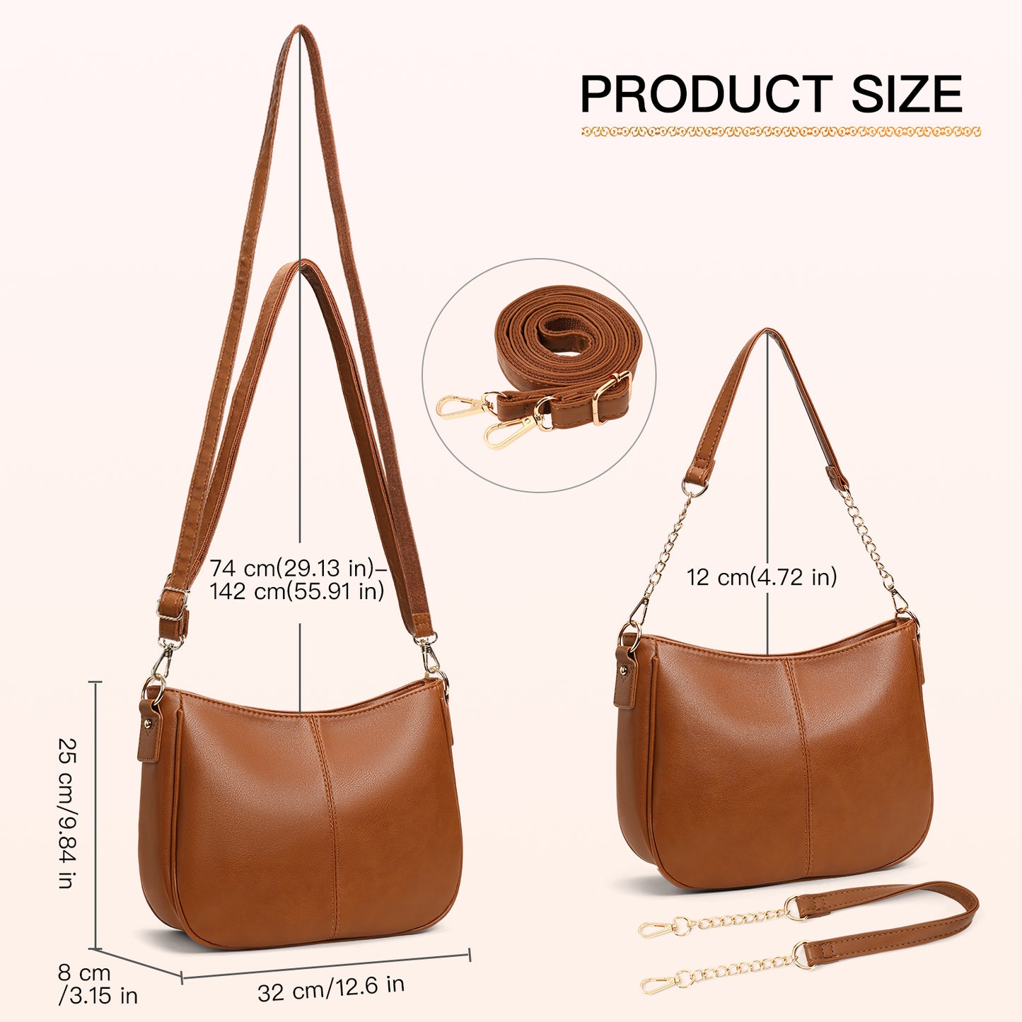SENDEFN Small Shoulder Handbags for Women Waterproof Purse Soft Leather Crossbody Bags with Removable Shoulder Straps