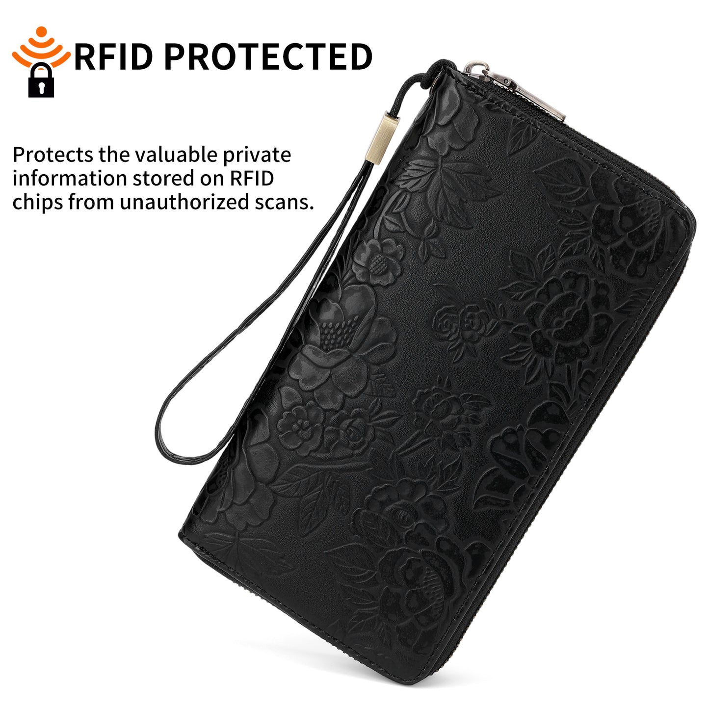 SENDEFN Womens Print Floral Wallet Leather Credit Card Holder Wallet RFID Wristlet Wallet for Women Ladies Clutch Long Purses