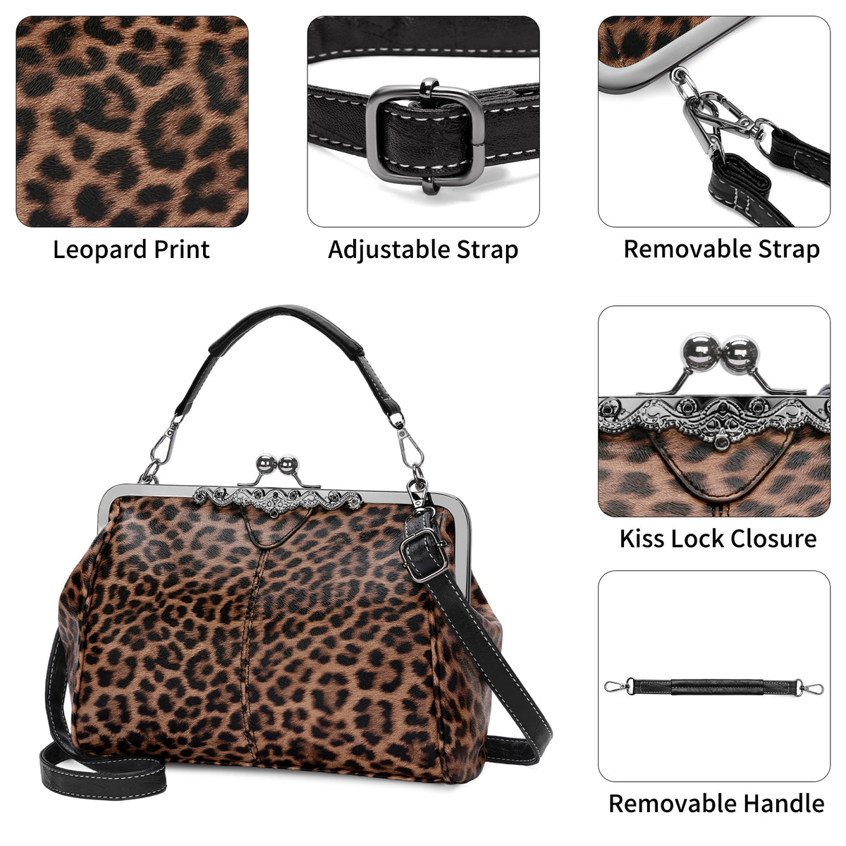 SENDEFN Handbag for Women Shoulder Bag Kiss Lock Medium Top Handle Satchel Purse Retro Crossbody Bag Evening Clutch Purses