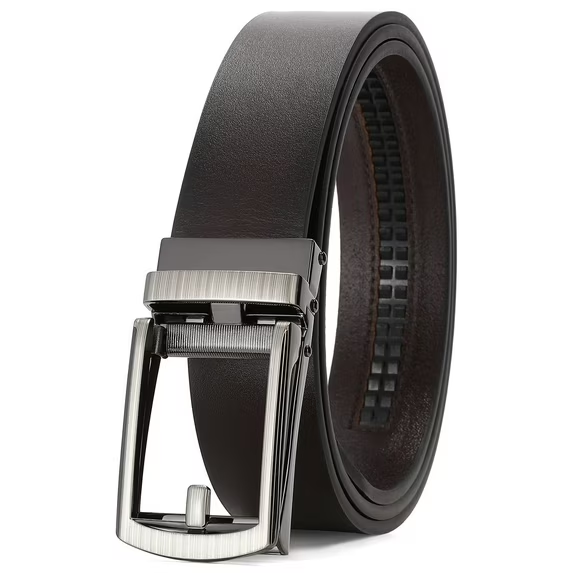 Sendefn Men's Leather Belt Automatic Ratchet Buckle Slide Belt for Dress Casual Trim to Fit with Gift Box