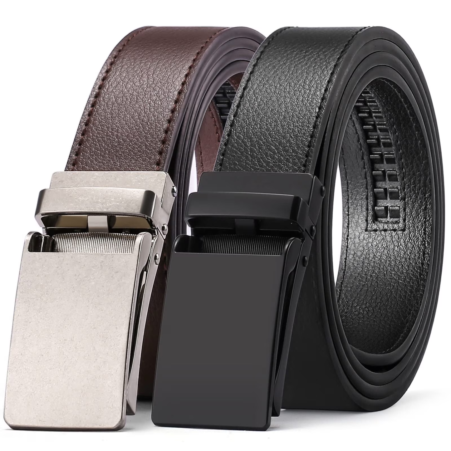 SENDEFN 2 Pack Ratchet Belt for Men,Mens Leather Belt in Gift Set Box for Dress Casual,Size Adjustable Trim to Fit