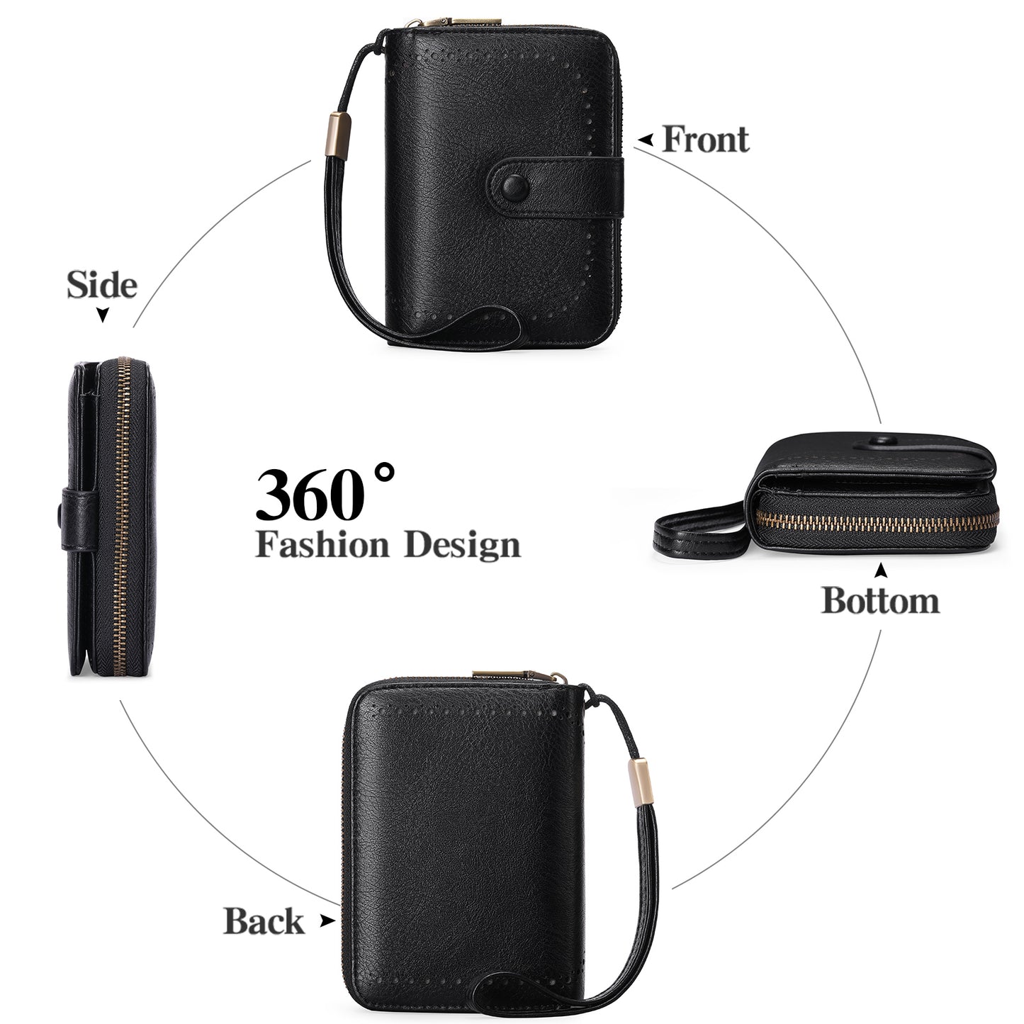 Sendefn Leather Credit Card Holder Wallet for Women RFID Blocking Bifold Zipper Card Case Organizer with Wristlet 32 Slots