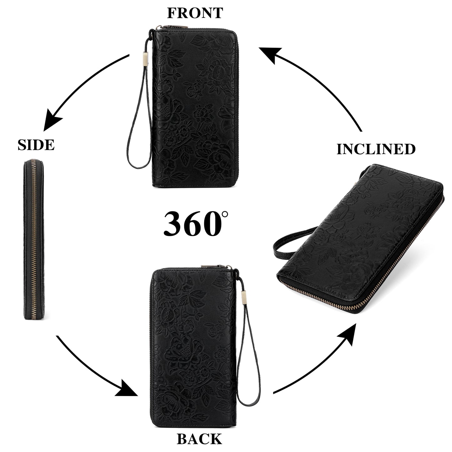 SENDEFN Womens Print Floral Wallet Leather Credit Card Holder Wallet RFID Wristlet Wallet for Women Ladies Clutch Long Purses