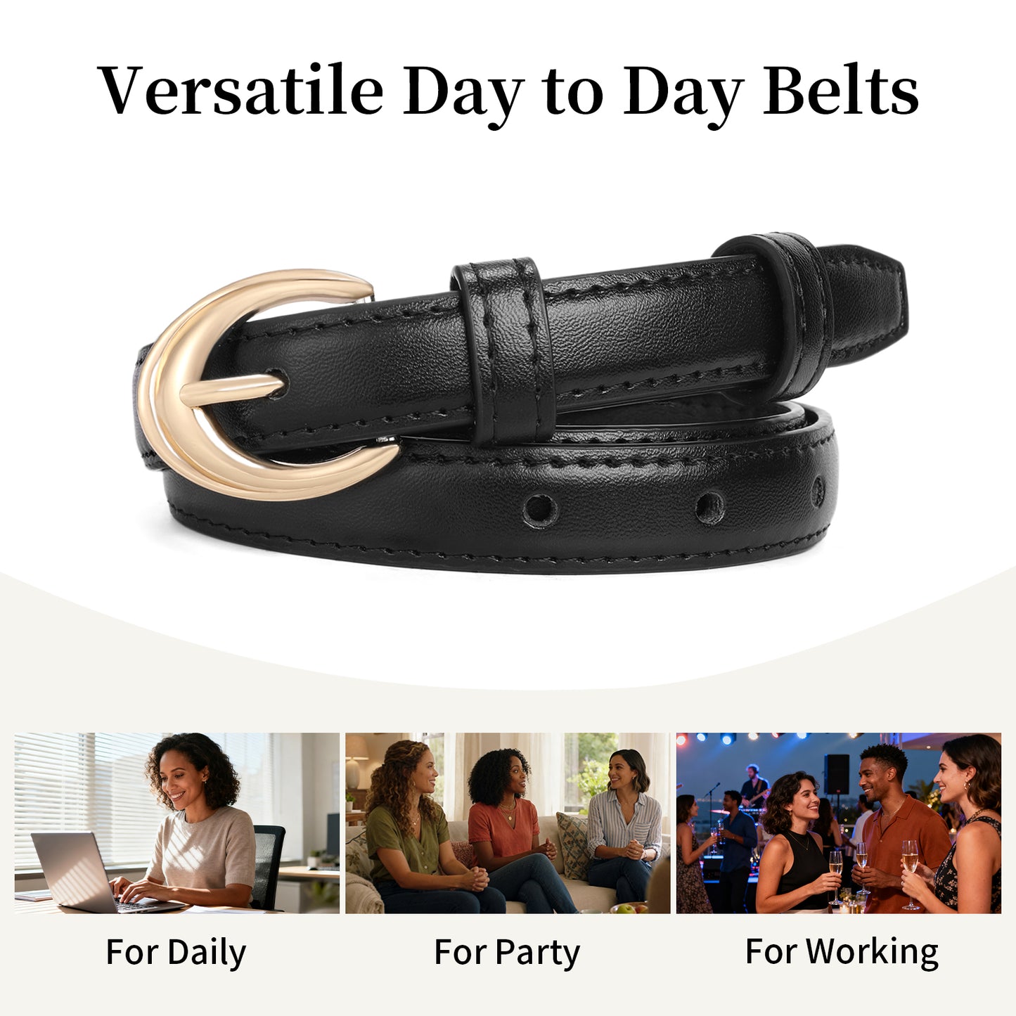SENDEFN 2 Pack Women Belts For Jeans Dresses Pants Ladies Leather Waist Belt with Gold Buckle
