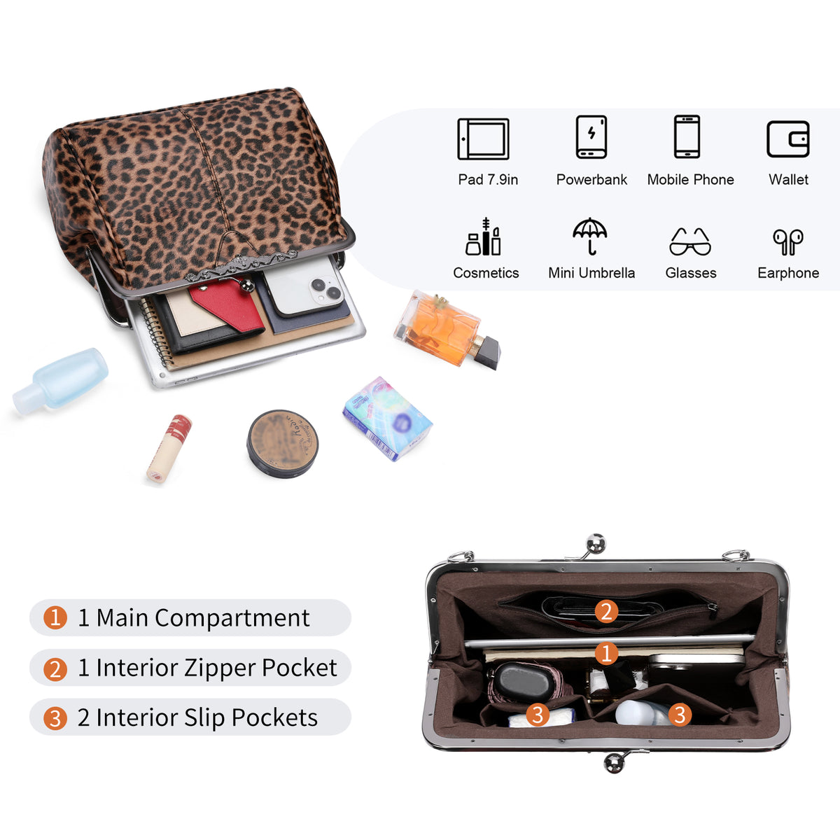 SENDEFN Handbag for Women Shoulder Bag Kiss Lock Medium Top Handle Satchel Purse Retro Crossbody Bag Evening Clutch Purses