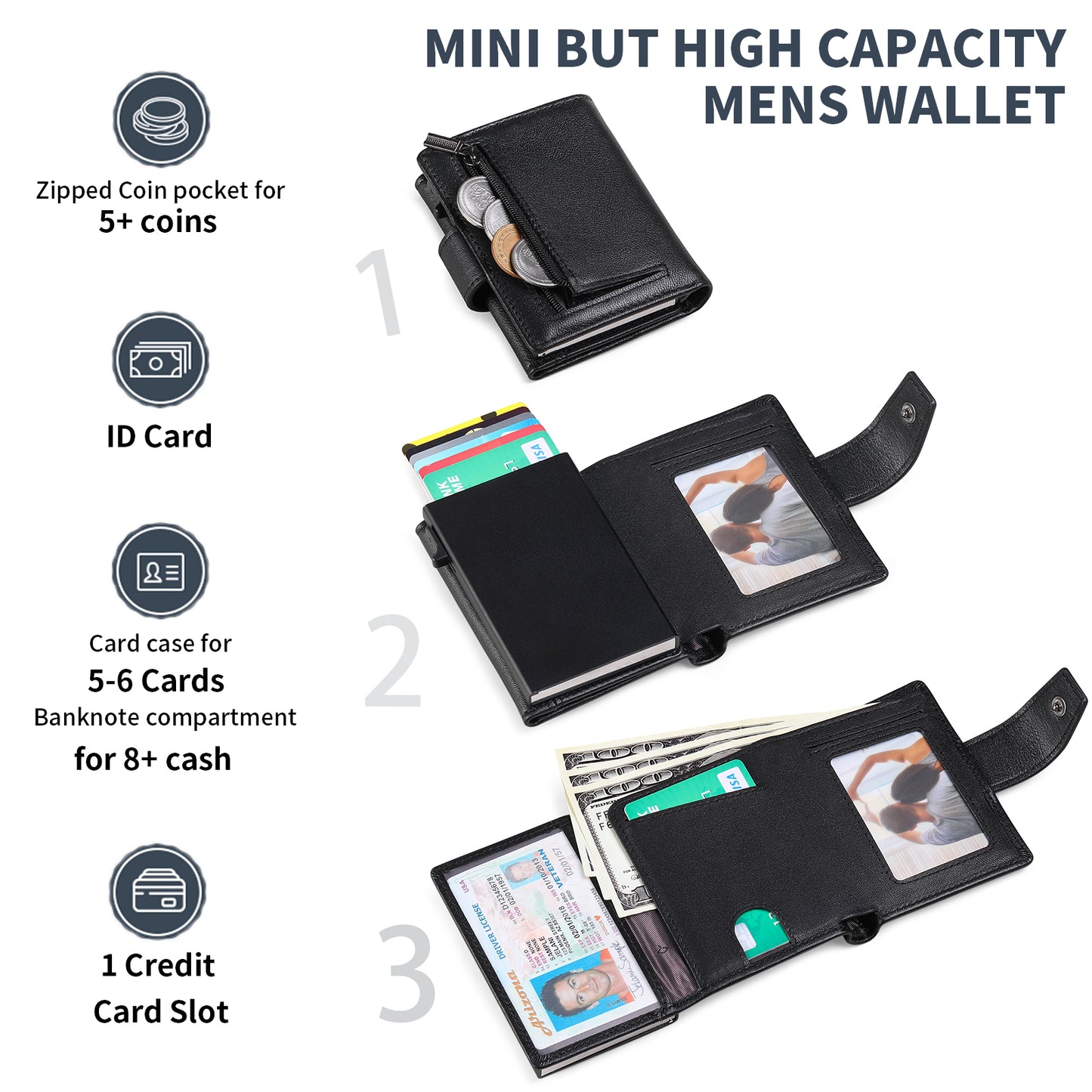 Sendefn Pop up Wallet for Men Card Holder RFID Blocking Leather Wallets Minimalist Card Case with Coin Pocket