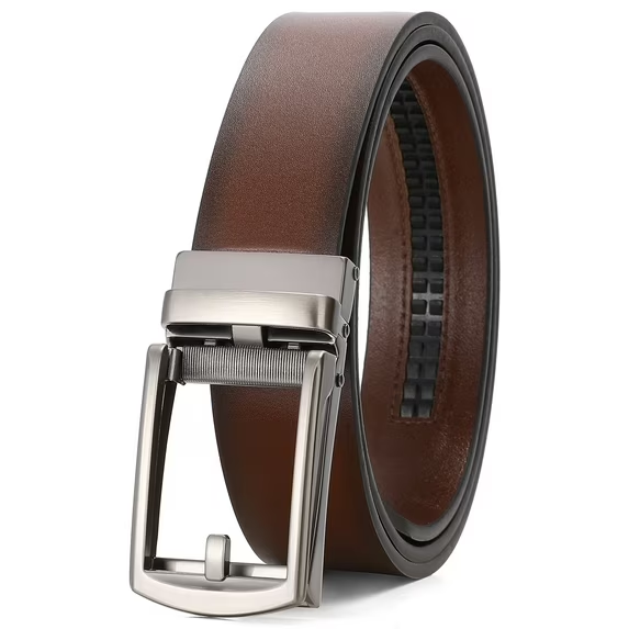 Sendefn Men's Leather Belt Automatic Ratchet Buckle Slide Belt for Dress Casual Trim to Fit with Gift Box