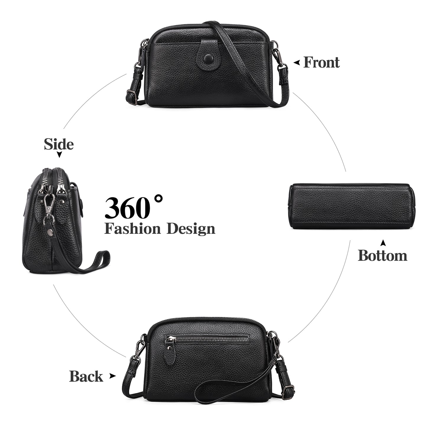 Sendefn Crossbody Bags for Women Small Genuine Leather Shoulder Purse Cross Body Bag with Wristlet Top Zipper