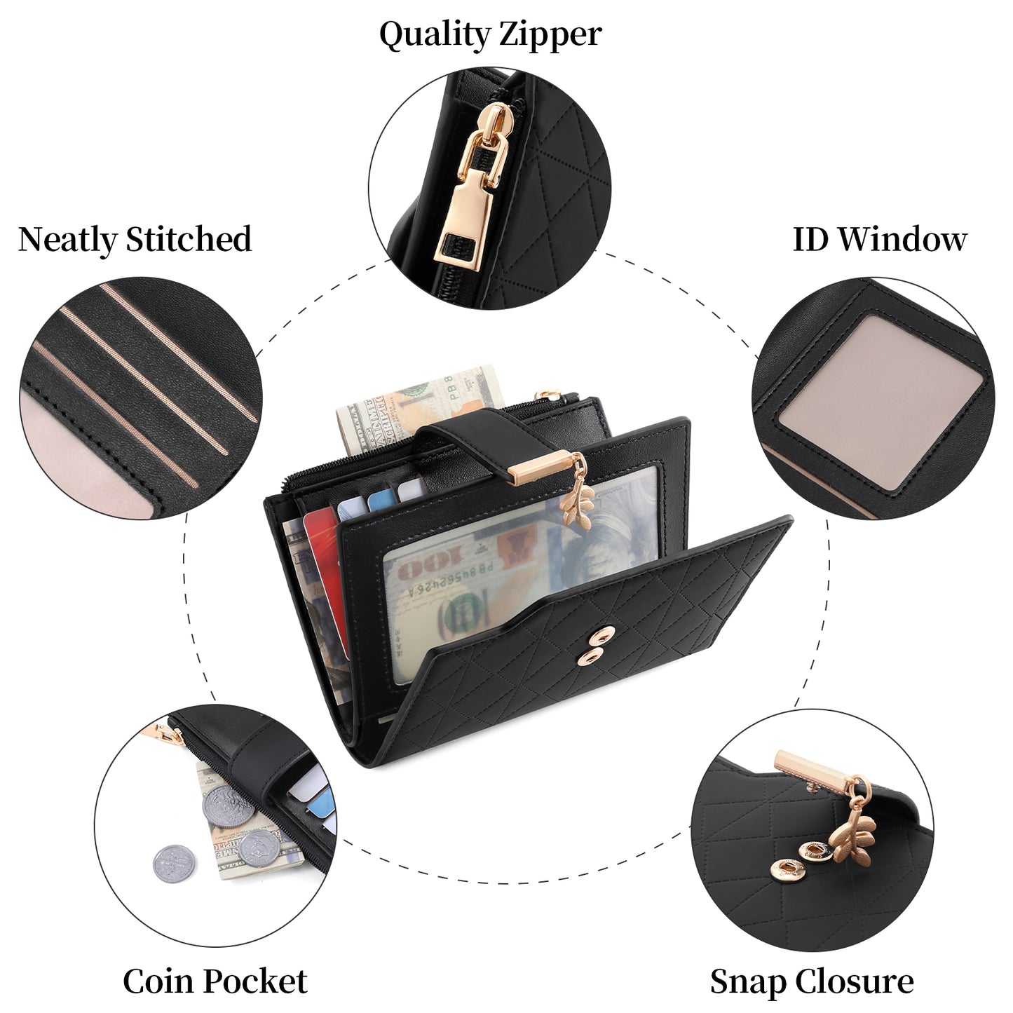SENDEFN Small Wallets for Women RFID Blocking Leather Clutch Wallet Credit Card Holder Wallet with ID Window