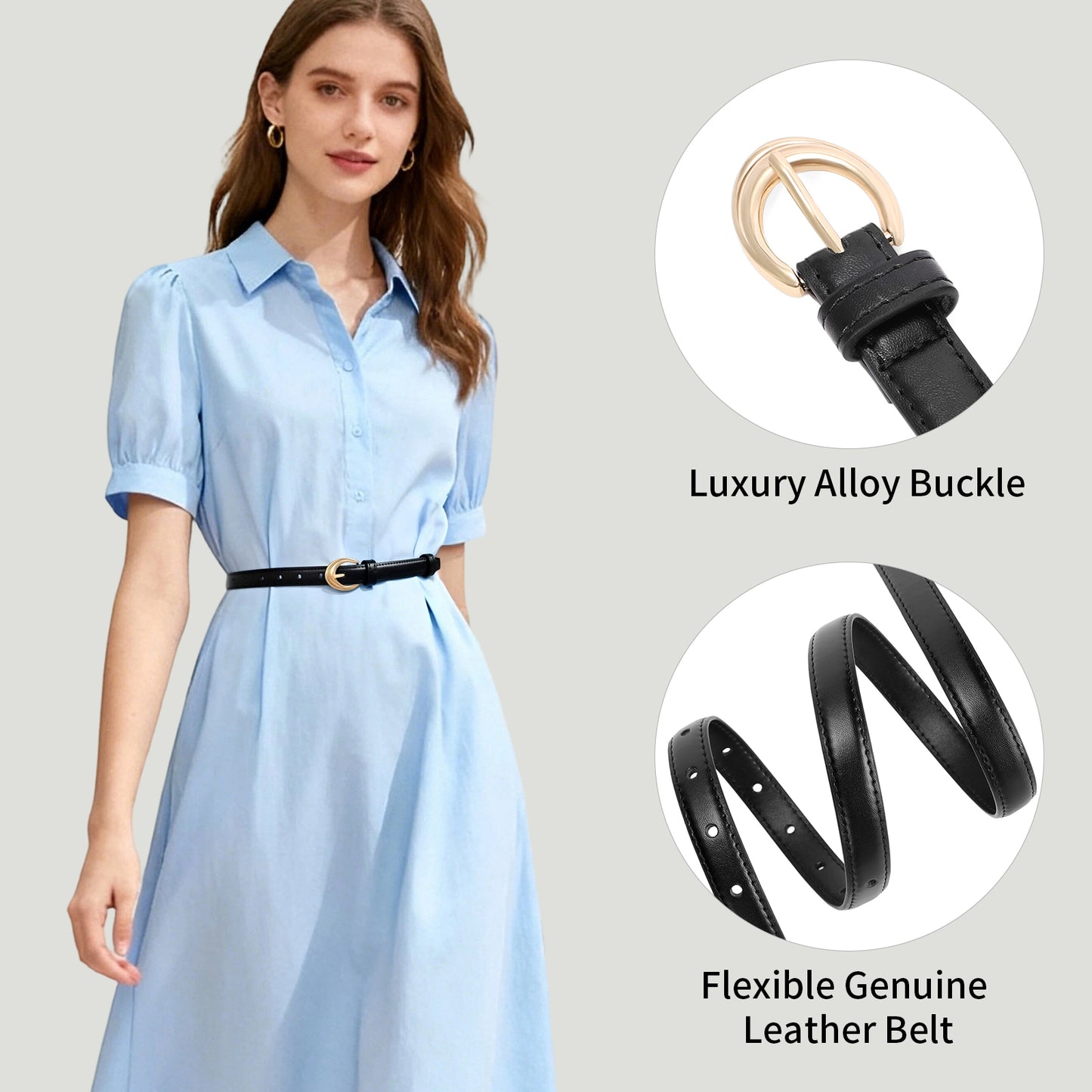 SENDEFN 2 Pack Women Belts For Jeans Dresses Pants Ladies Leather Waist Belt with Gold Buckle
