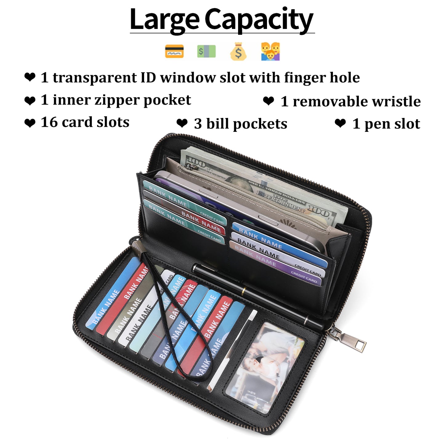 SENDEFN Womens Print Floral Wallet Leather Credit Card Holder Wallet RFID Wristlet Wallet for Women Ladies Clutch Long Purses