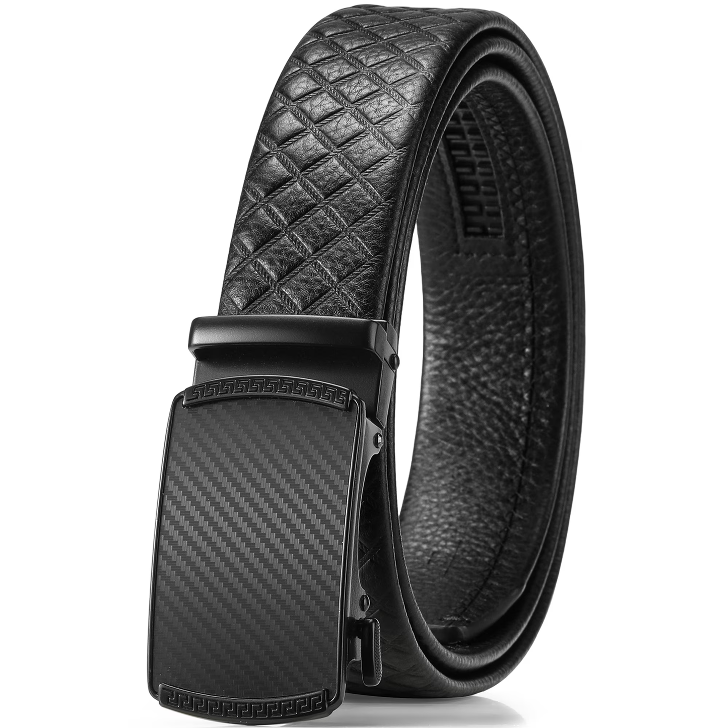 Sendefn Men's Leather Belt Automatic Ratchet Buckle Slide Belt for Dress Casual Trim to Fit with Gift Box