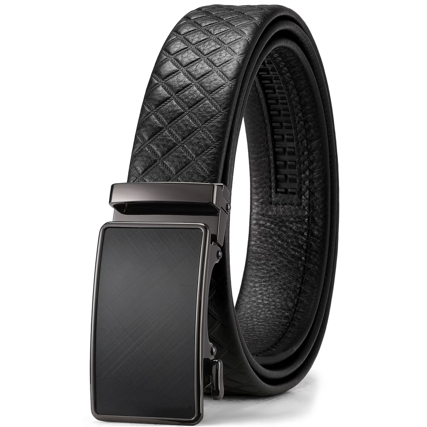 Sendefn Men's Leather Belt Automatic Ratchet Buckle Slide Belt for Dress Casual Trim to Fit with Gift Box