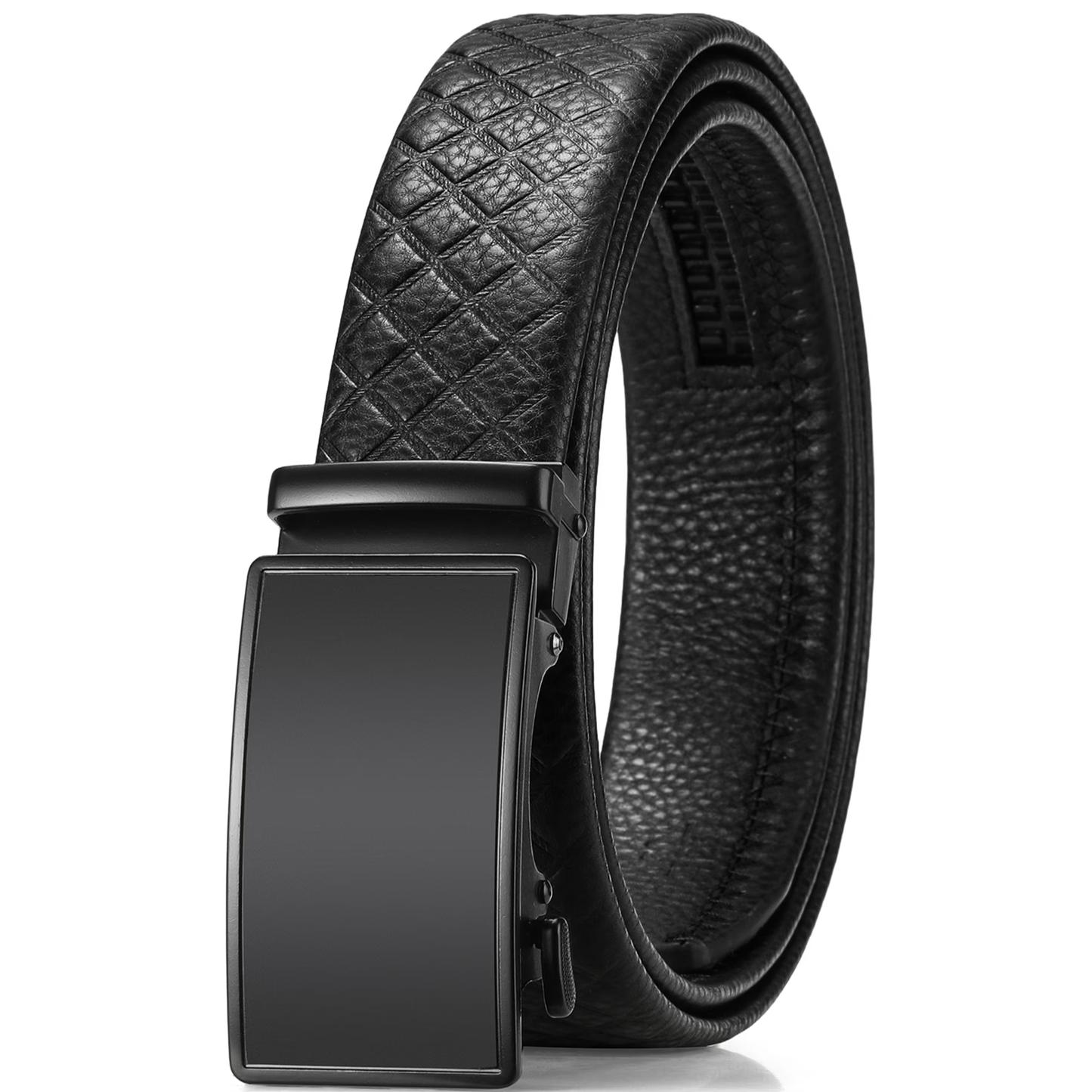 Sendefn Men's Leather Belt Automatic Ratchet Buckle Slide Belt for Dress Casual Trim to Fit with Gift Box