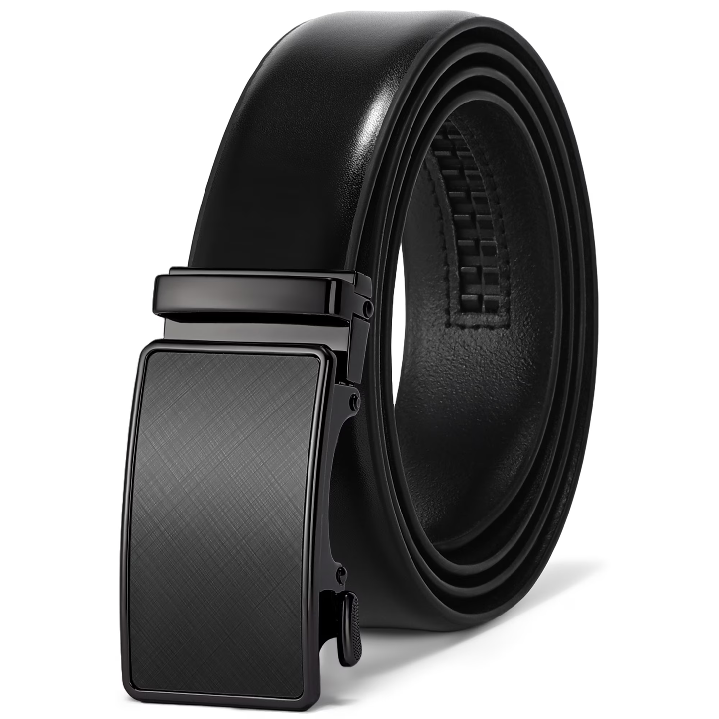 Sendefn Men's Leather Belt Automatic Ratchet Buckle Slide Belt for Dress Casual Trim to Fit with Gift Box