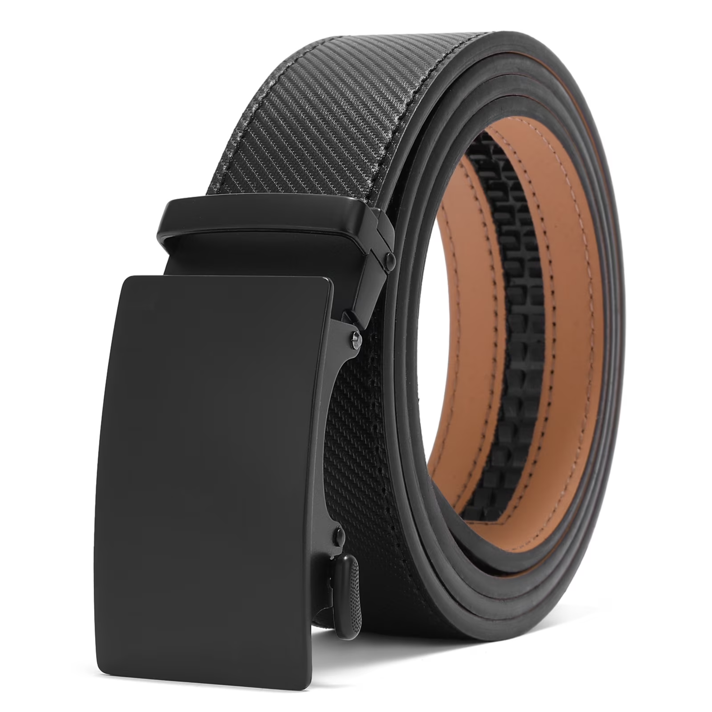 Sendefn Men's Leather Belt Automatic Ratchet Buckle Slide Belt for Dress Casual Trim to Fit with Gift Box