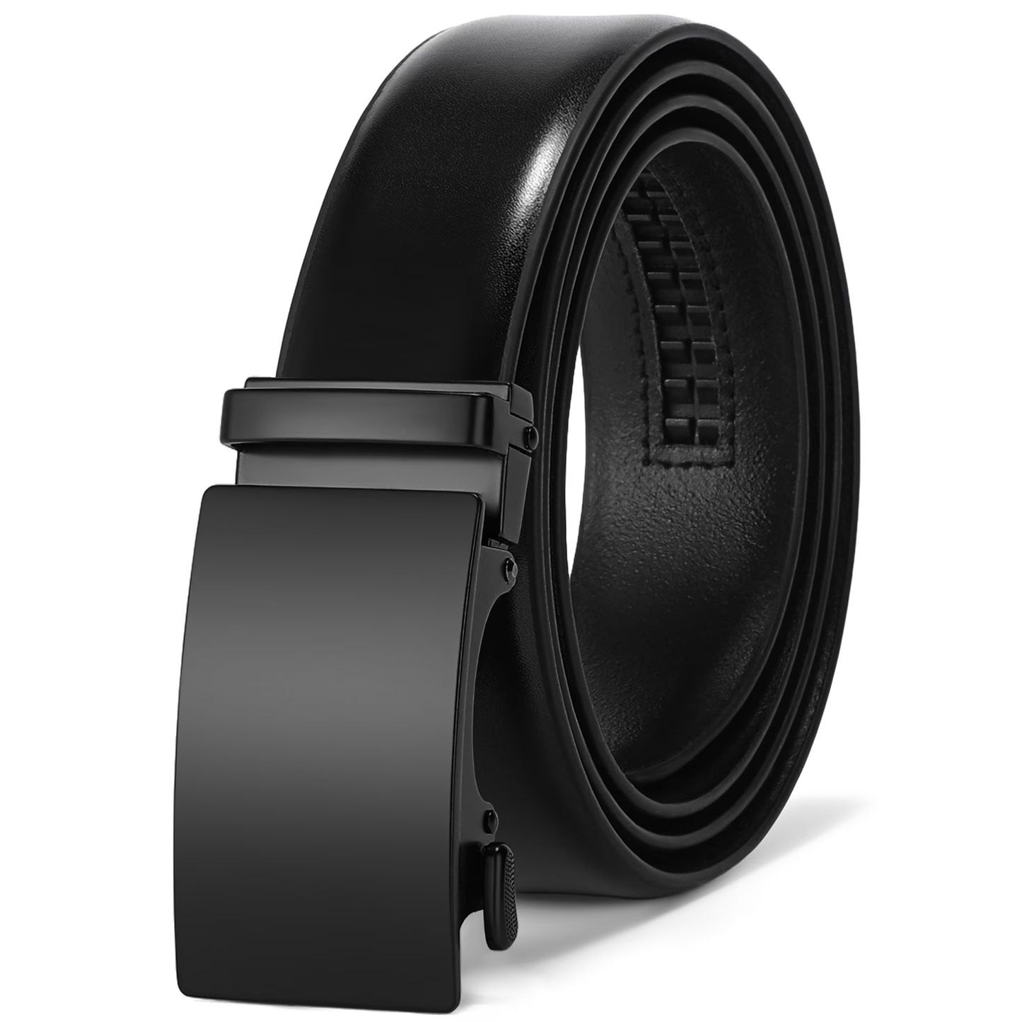 Sendefn Men's Leather Belt Automatic Ratchet Buckle Slide Belt for Dress Casual Trim to Fit with Gift Box