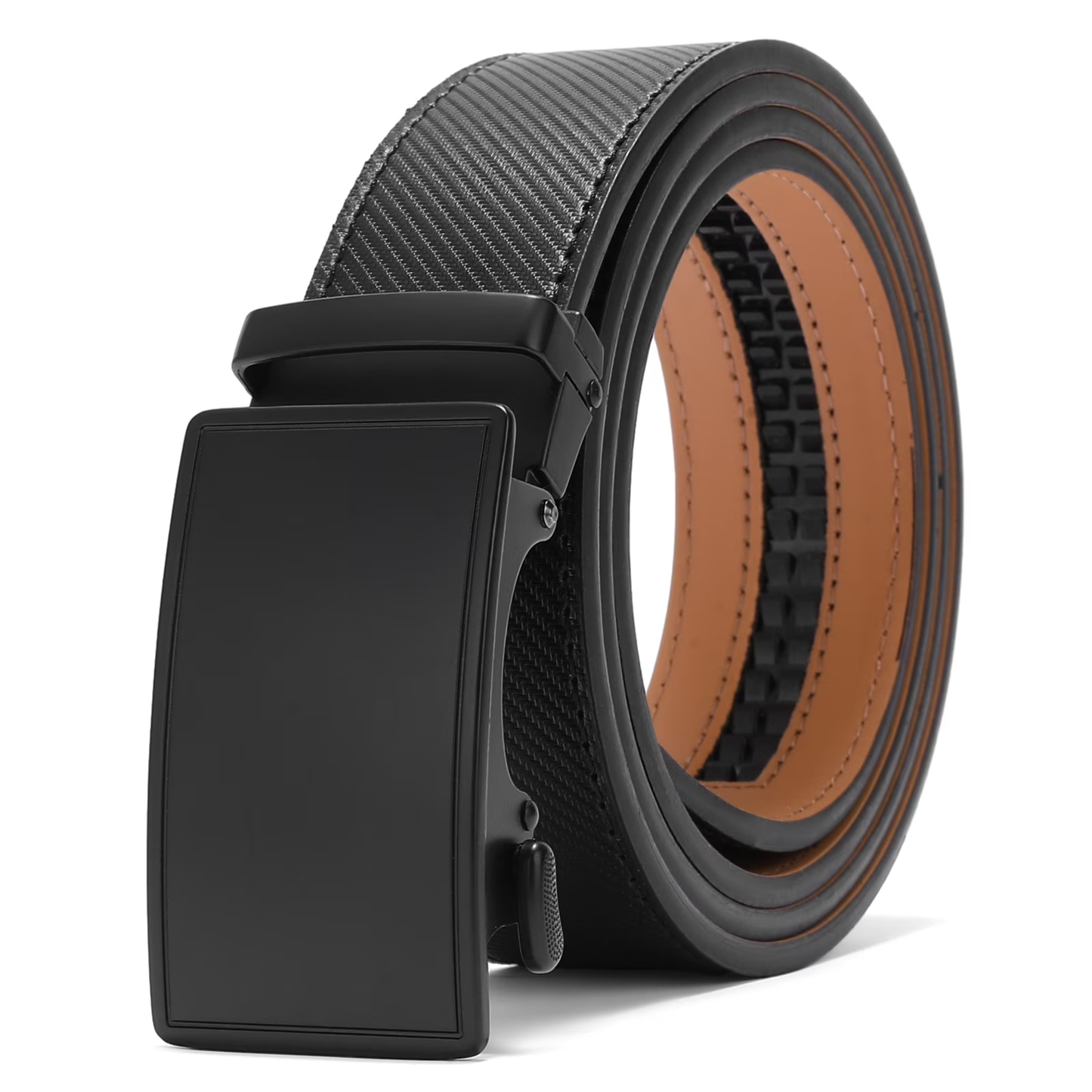 Sendefn Men's Leather Belt Automatic Ratchet Buckle Slide Belt for Dress Casual Trim to Fit with Gift Box