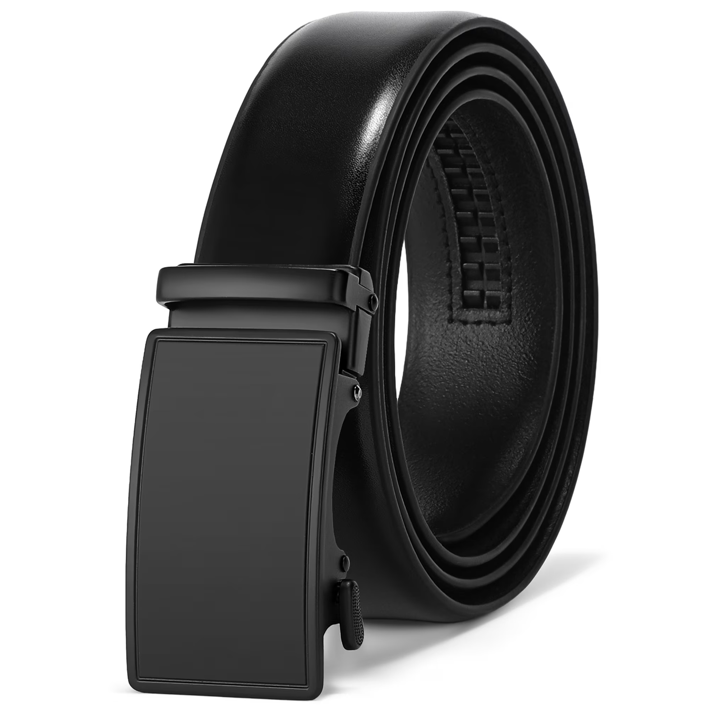 Sendefn Men's Leather Belt Automatic Ratchet Buckle Slide Belt for Dress Casual Trim to Fit with Gift Box