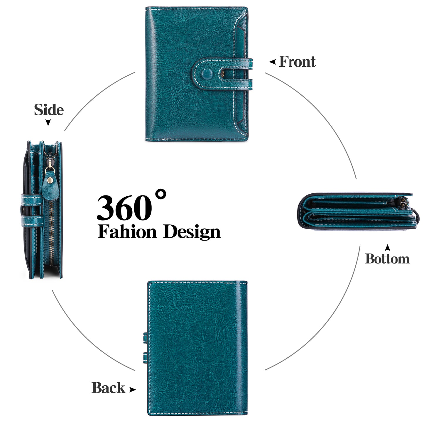 Sendefn Small Womens Wallet RFID Blocking Bifold Genuine Leather Purse with Zipper Coin Pocket ID Window