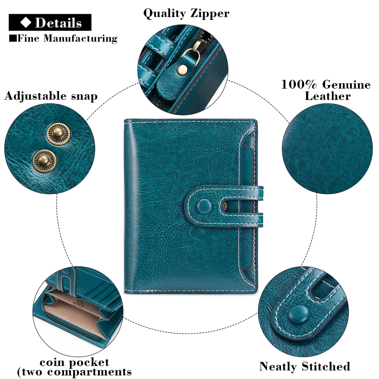 Sendefn Small Womens Wallet RFID Blocking Bifold Genuine Leather Purse with Zipper Coin Pocket ID Window